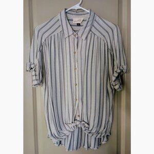 Blue & White Striped Short Sleeve Button-Up